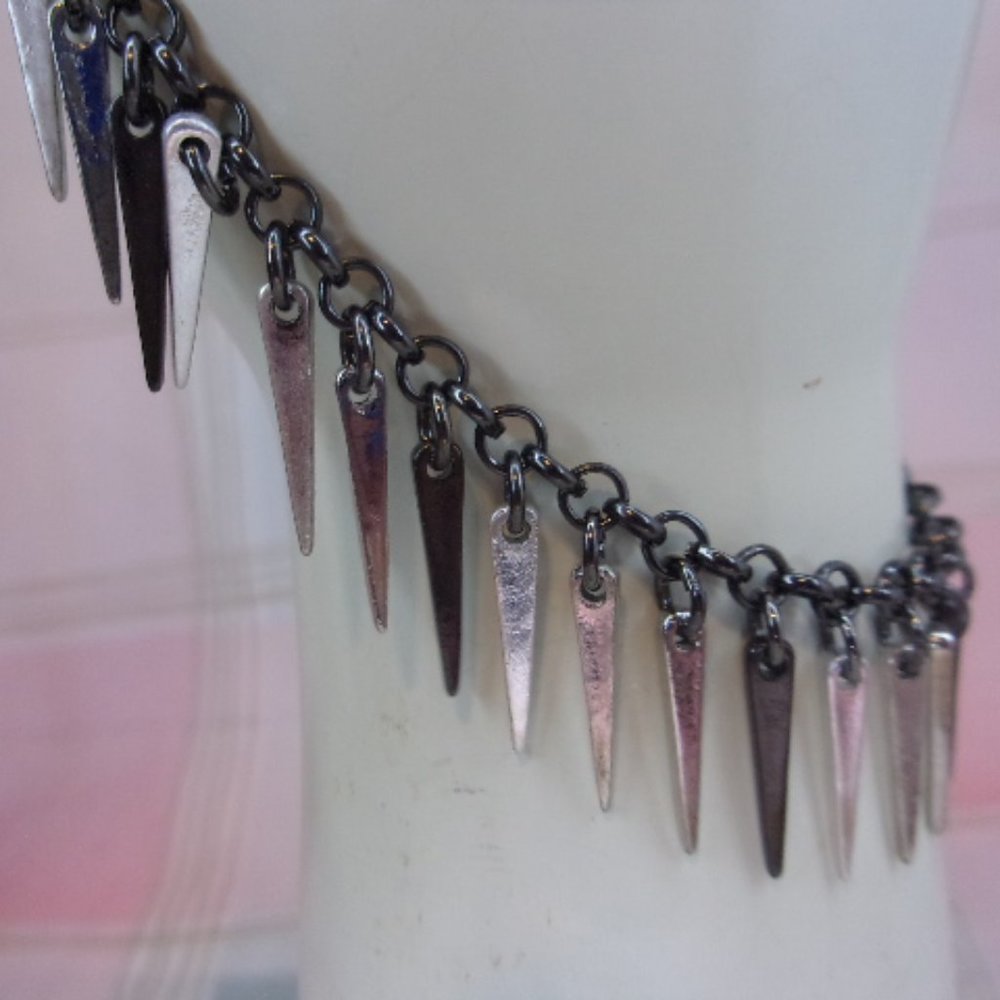 Spiked Black Silver Chain Bracelet 8" L